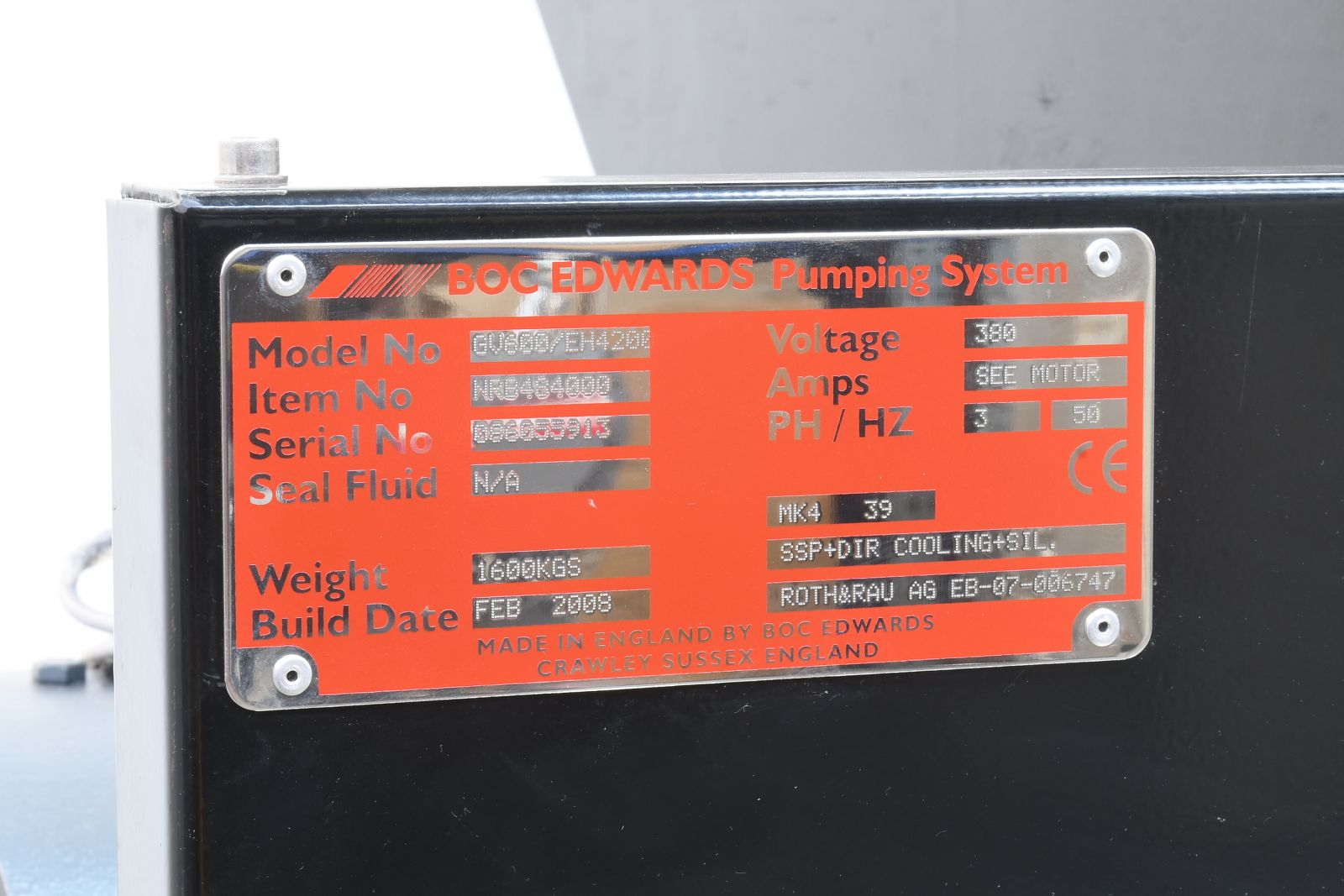 EDWARDS NRB484000, GV600/EH4200, DRYSTAR vacuum pumping system, SN:086055913 EDWARDS NRB484000, GV600/EH4200, DRYSTAR vacuum pumping system, SN:086055913
