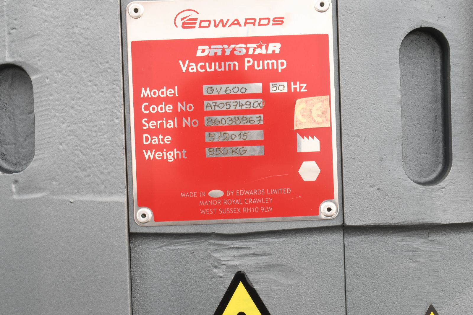 EDWARDS NRB484000, GV600/EH4200, DRYSTAR vacuum pumping system, SN:086055913 EDWARDS NRB484000, GV600/EH4200, DRYSTAR vacuum pumping system, SN:086055913