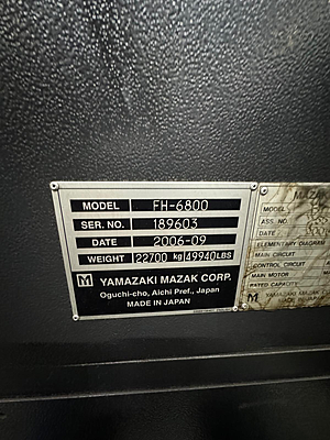 Horizontal Machining Center ( HMC ) from Mazak of year - 2006, Model - FH 6800 Horizontal Machining Center ( HMC ) from Mazak of year - 2006, Model - FH 6800
